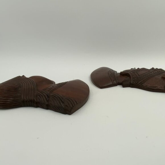 2 Vintage Carved Wood Native American Heads Male & Female Wall Hanging Art MCM - Picture 5 of 10